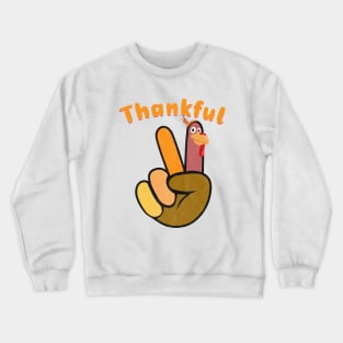 Peace Hand Sign Thankful Turkey Thanksgiving Crewneck Sweatshirt